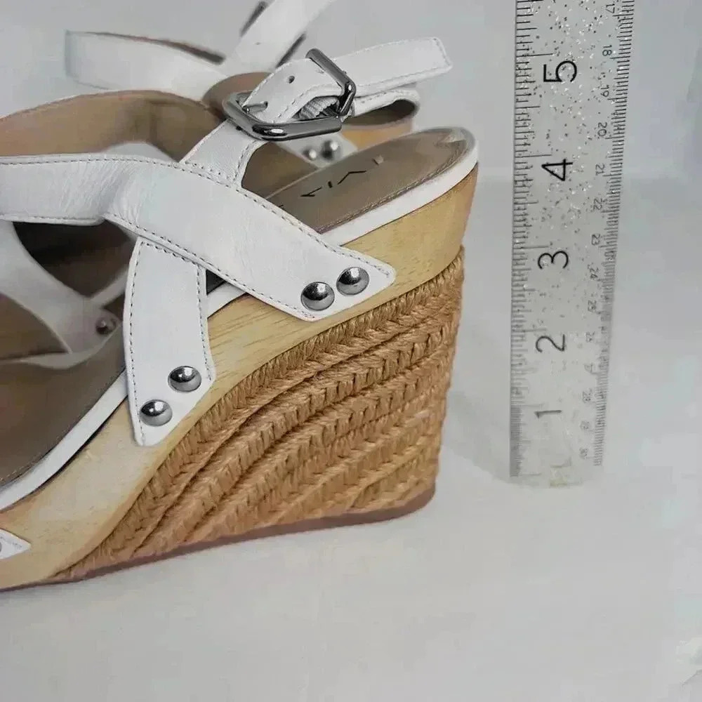 Via Spiga White Leather Wedges Woven Sandal Heels Women's Size 8 - Picture 11 of 12